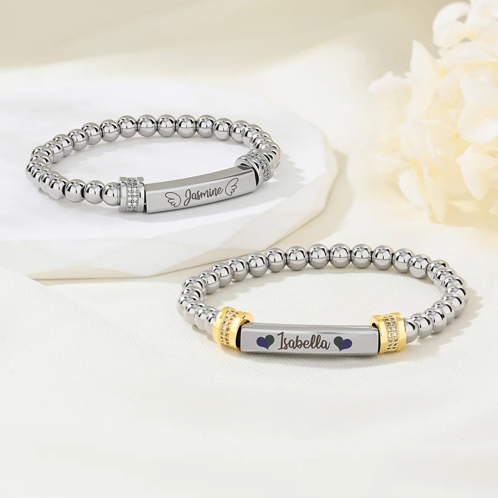Bracciale personalizzato con ali a forma di cuore con nome