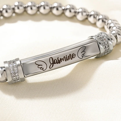 Bracciale personalizzato con ali a forma di cuore con nome